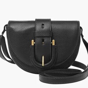 Fossil Black Crossbody Bag with Gold Accents